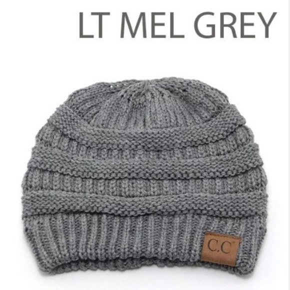 🟣3/$35 C.C Knit Beanie –Light Melange Grey - Picture 2 of 3